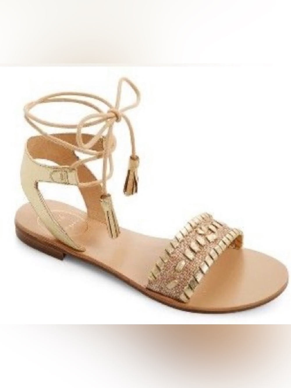 Jack Rogers Tate Raffia Women's size 9 Gold Tan Metallic Ankle Tie Sandals